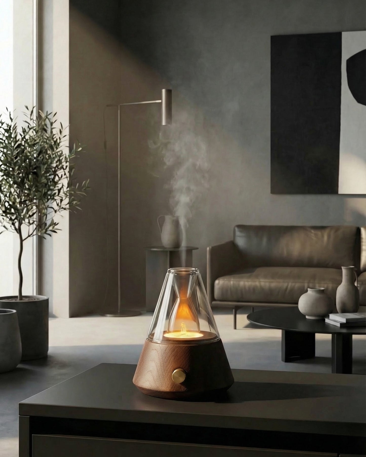 Charabanc Fragrance: Retro wasserloser elektrischer Diffusor aus Holz & Glas (Tannenzapfen-Edition) – Akkubetrieb