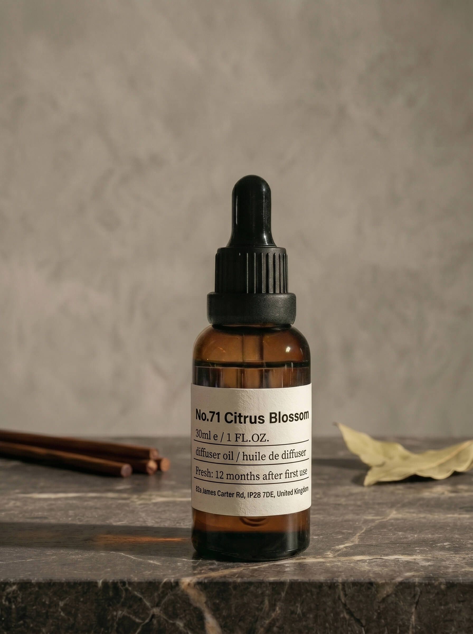 Chavanc_Aroma No. 71 Citrus Blossom essential oil in the signature amber glass apothecary bottle, part of The Floral Anthology.