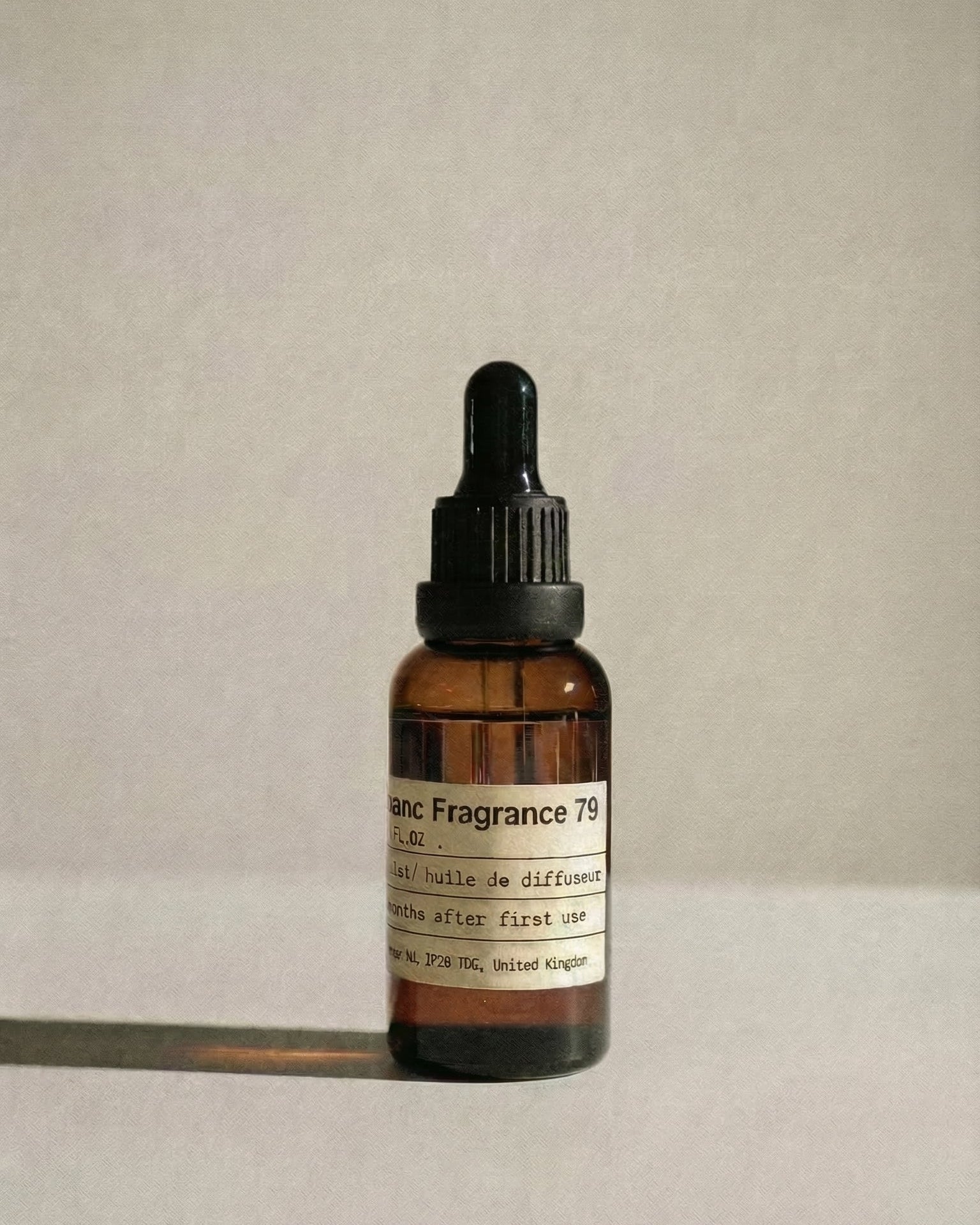 
Amber glass dropper bottle of Chavanc_Aroma 79 essential oil with a vintage apothecary-style label.
