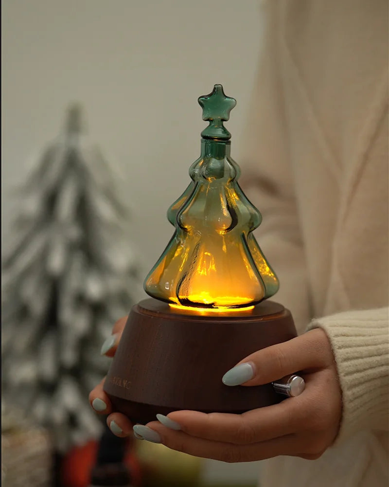 Chavanc emerald green Christmas tree hand-blown replacement glass flask for waterless cold-air nebulizing aroma diffusers