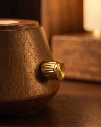 Chavanc waterless essential oil diffuser solid ash wood base with brass rotary control knob