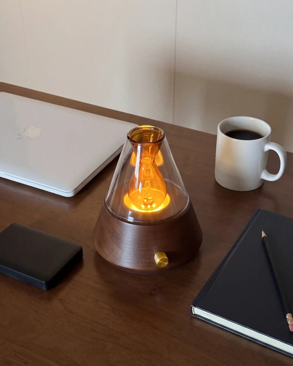 Chavanc waterless essential oil diffuser with amber warm glow on home office desk setup